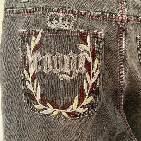 Coogi Australia Men’s Wide Leg Y2K Jeans 38 x 34 Red Stitch Faded Black Hip Hop - Picture 3 of 12